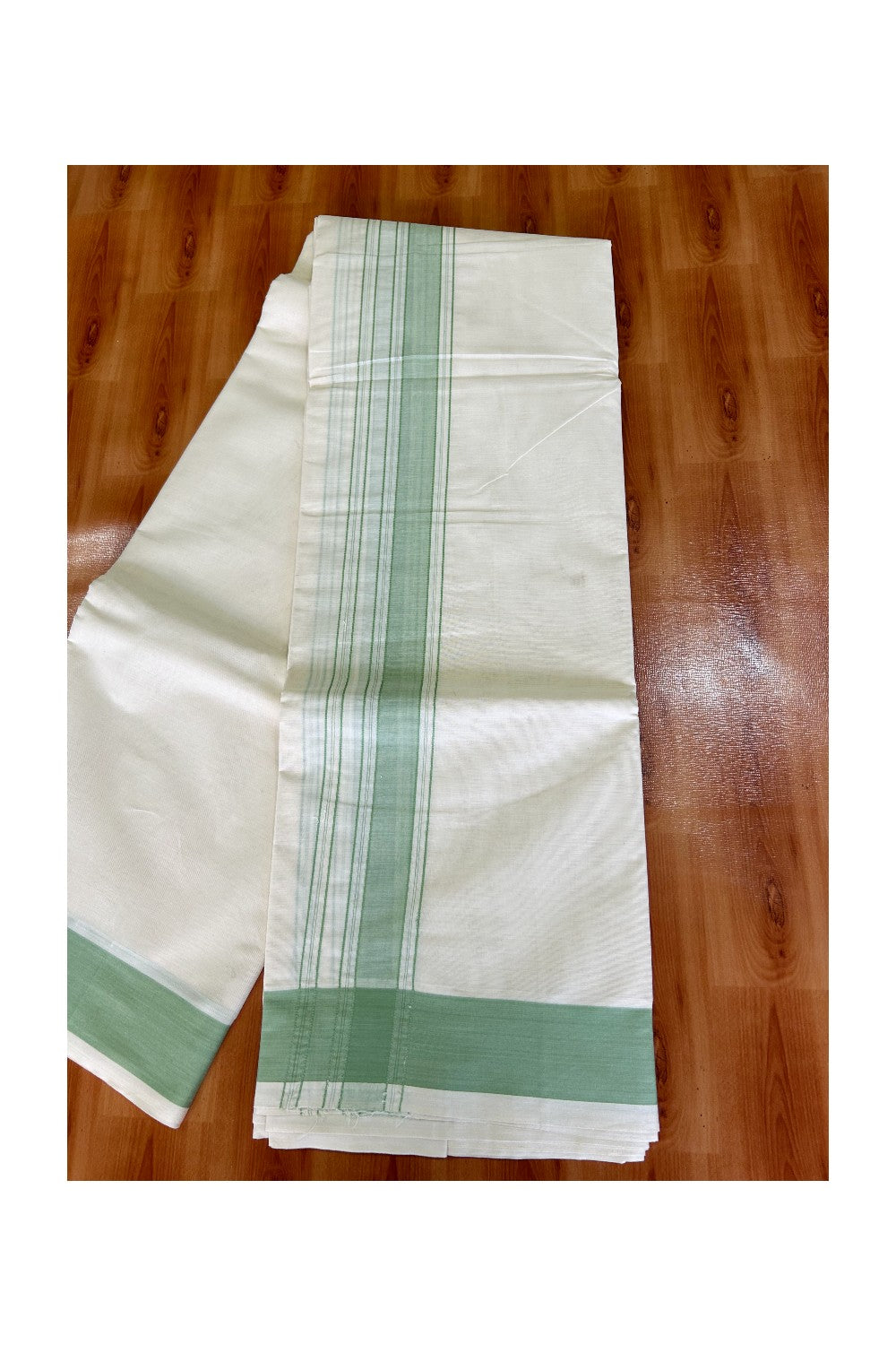 36% Discount KaithariKada 100% Cotton Off White - (Unbleached)- Pure Cotton- 100x100 thread - NORTH INDIAN  ATTACHED GAMCHA 9X5 Dhoti Light Green STRIPED 2.75 inch  kara - 7KK5004PMC