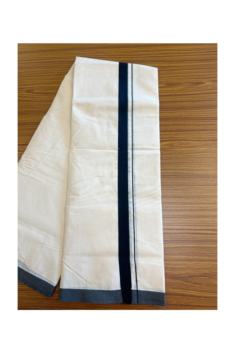 19% Discount ! KaithariKada Balaramapuram 100% Cotton Double Off white - (Unbleached) - Mundu/Dhoti- 100x80 - 1.5 inch Black Kara.- 7KK5101ASH