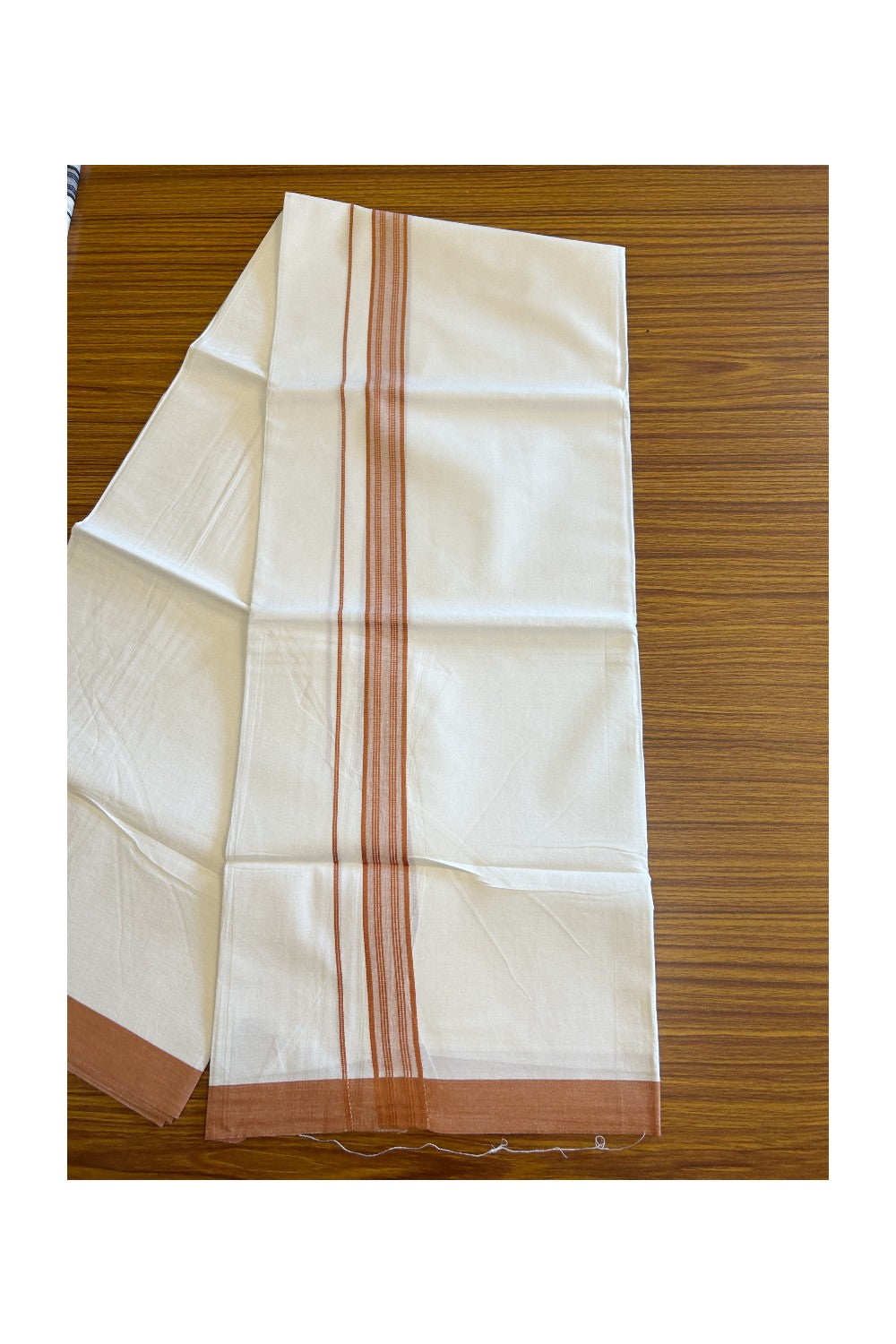 8% Discount ! Kaitharikada Balaramapuram 100% Cotton PURE WHITE SINGLE Mundu/Dothi- 1.75 inch Orange Striped Kara (2 meter / 4 muzham) - 7KK5018GAN