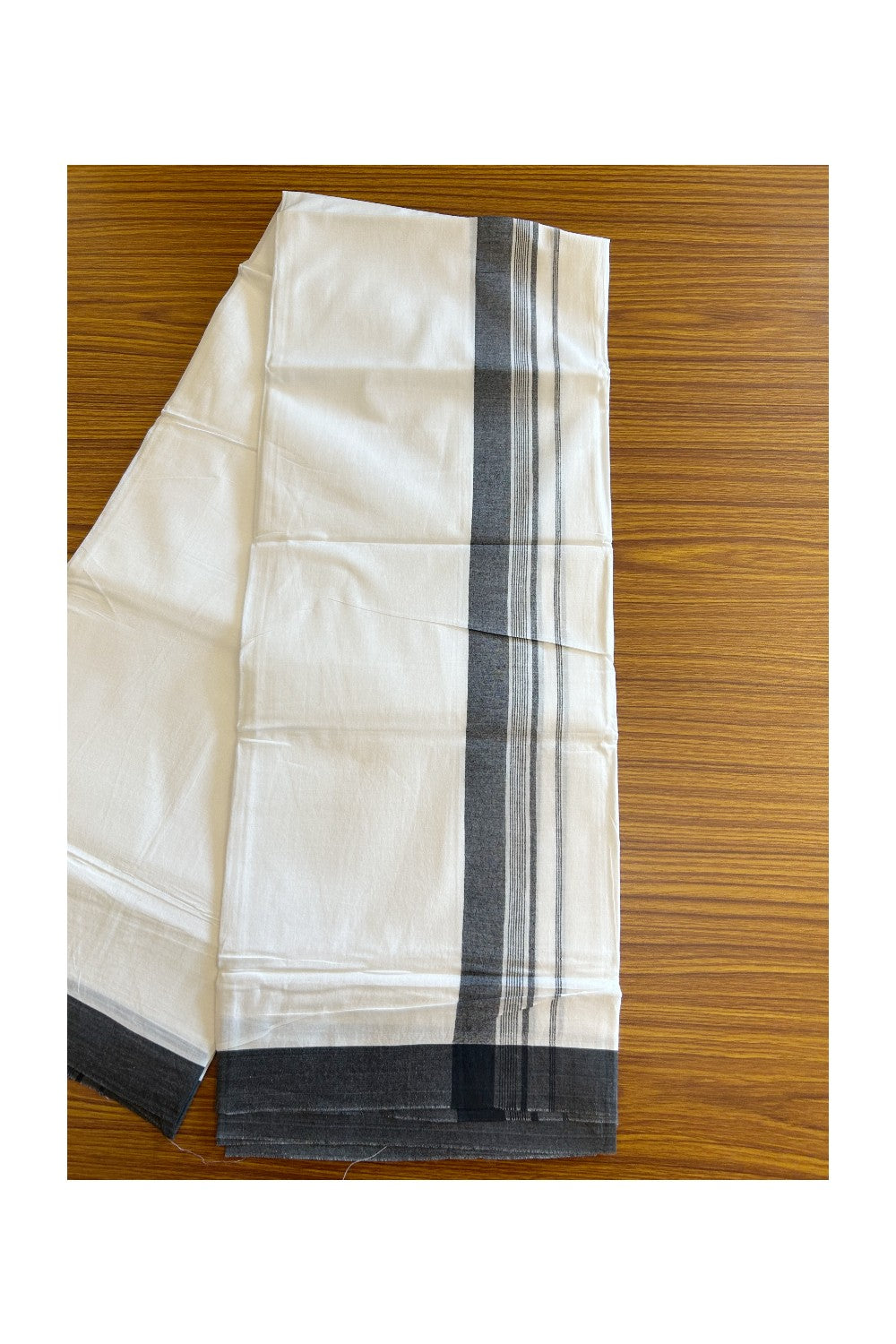 20% DISCOUNT! KaithariKada Balaramapuram 100% Cotton Double PURE white Mundu/Dhoti - 100x100 - 1.75 Inch Black Side Striped Kara - 7KK5109THI