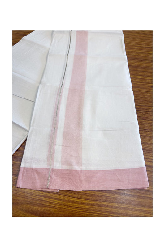 30% DISCOUNT! KaithariKada Balaramapuram 100% Cotton PURE WHITE Double Mundu/Dhoti-100x92   Puliyilakkara Chutty Silver Kasavu & LIGHT PINK 1.25 inch Shaded Kara - KK49SS - 7.