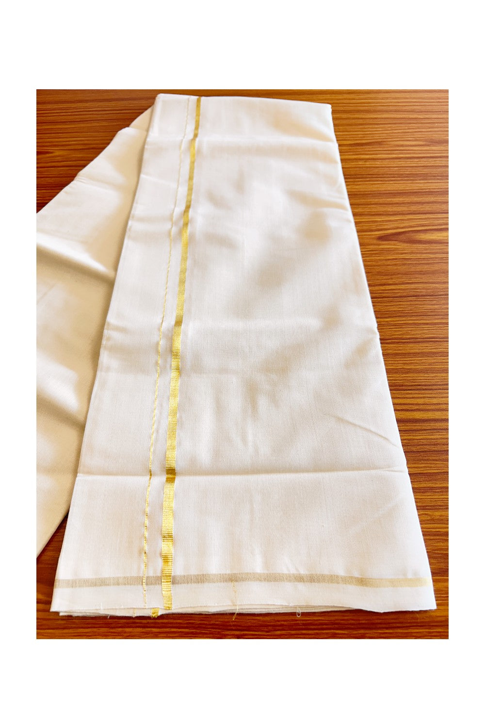 15% DISCOUNT! KaithariKada HANDLOOM Millpaav Balaramapuram - 100% PURE Cotton Off White -  Double Mundu/Dhoti - 1 cm  KASAVU  KARA -KK53RAM - 7.