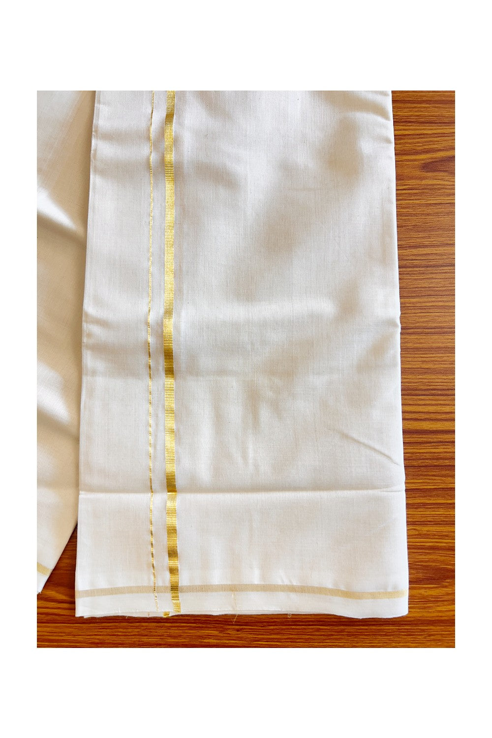 15% DISCOUNT! KaithariKada HANDLOOM Millpaav Balaramapuram - 100% PURE Cotton Off White -  Double Mundu/Dhoti - 1 cm  KASAVU  KARA -KK53RAM - 7.