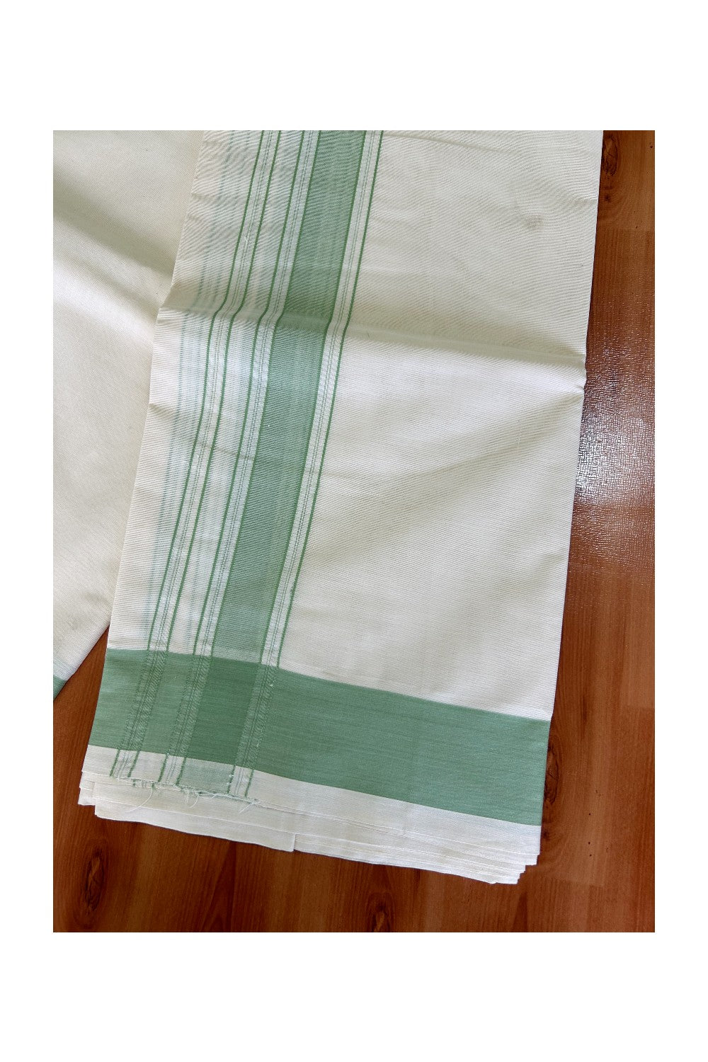 36% Discount KaithariKada 100% Cotton Off White - (Unbleached)- Pure Cotton- 100x100 thread - NORTH INDIAN  ATTACHED GAMCHA 9X5 Dhoti Light Green STRIPED 2.75 inch  kara - 7KK5004PMC