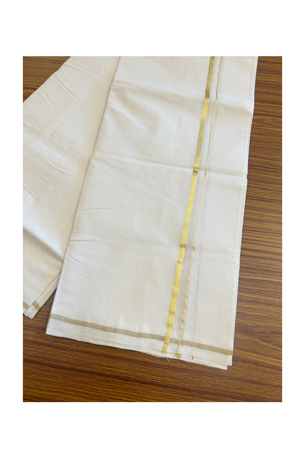 15% DISCOUNT! KaithariKada HANDLOOM Millpaav Balaramapuram - 100% PURE Cotton Off White - (Unbleached) Double Mundu/Dhoti - 1 cm  KASAVU  KARA -KK53RAM - 7.