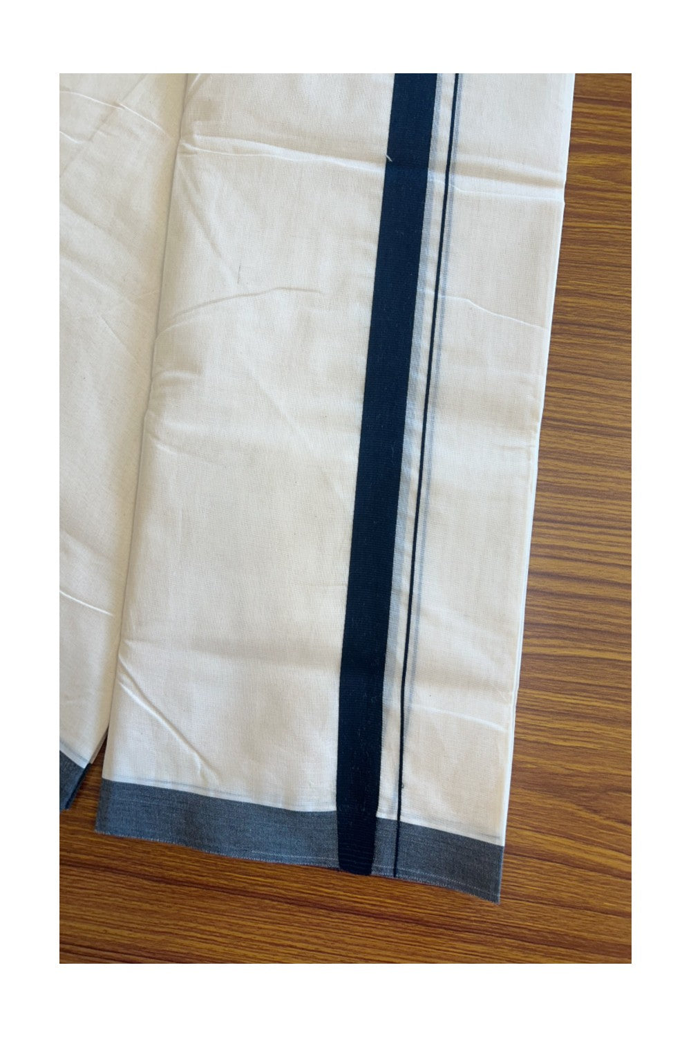 19% Discount ! KaithariKada Balaramapuram 100% Cotton Double Off white - (Unbleached) - Mundu/Dhoti- 100x80 - 1.5 inch Black Kara.- 7KK5101ASH