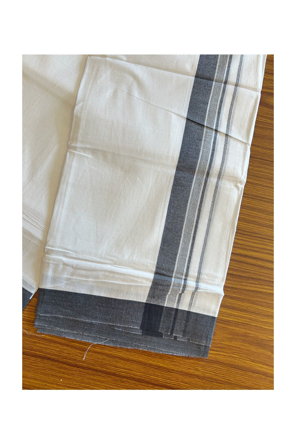 20% DISCOUNT! KaithariKada Balaramapuram 100% Cotton Double PURE white Mundu/Dhoti - 100x100 - 1.75 Inch Black Side Striped Kara - 7KK5109THI