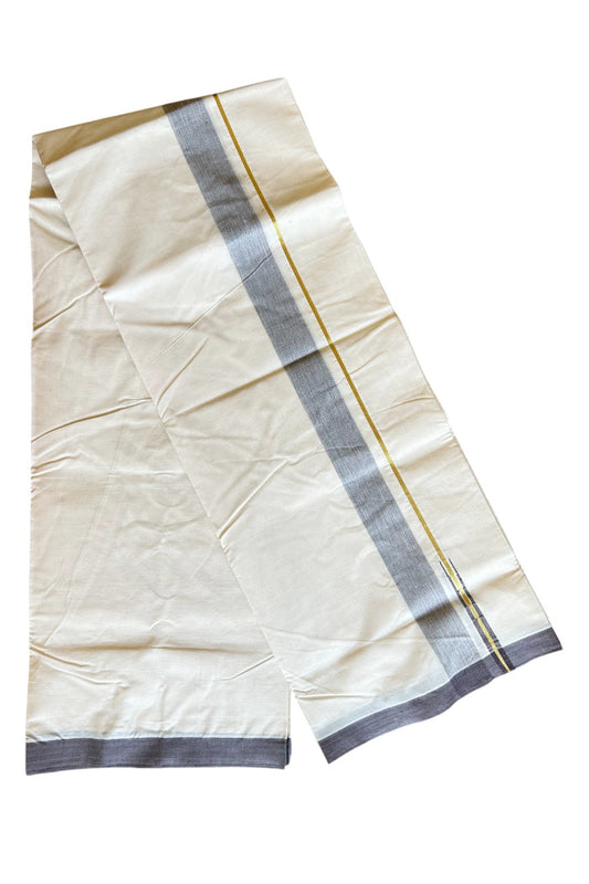 23% Discount Latest!! KaithariKada Balaramapuram 100% Cotton Double Off white Mundu/Dhoti-100x100  2 inch Puliyilakkara Chutty Kasavu & Brown Kara- 75KK500KK