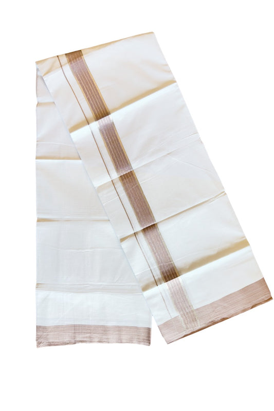 24% DISCOUNT!! Kaitharikada Balaramapuram 100% Cotton Ultra WHITE Double Mundu./Dothi-100x80   2 Inch LIGHT PEACH + SILVER Striped Cotton Kara 76KK45VAS.