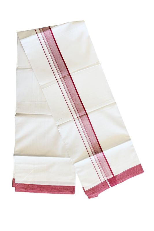 24% DISCOUNT!! Kaitharikada Balaramapuram 100% Cotton Ultra WHITE Double Mundu./Dothi-100x80  2.5 Inch RED + WHITE Striped Cotton Kara 78KK45VAS.