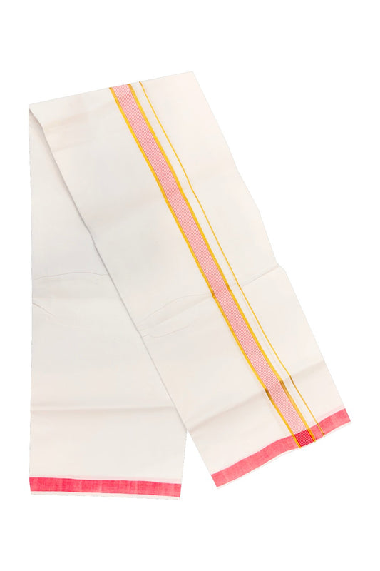 20% OFFER! KaithariKada 100% Cotton Balaramapuram HANDLOOM Single  PURE WHITE Mundu/Dhoti - 0.75 inch Pink  Kasavu Kara & Stripes - 8KAI.