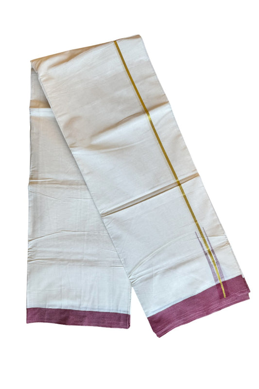 29% DISCOUNT!!! KaithariKada Balaramapuram 100% Cotton  Off white Double Mundu/Dhoti-100x100  Kasavu Puliyilakkara 0.75 Inch Maroon Chutty -  8KK206VIN