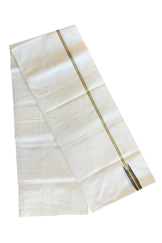 8% DISCOUNT!! KaithariKada HANDLOOM Unakkupaav  Balaramapuram - 100% PURE Cotton OFF White Double - (Unbleached) Mundu/Dothi - Kasavu dark olive green & Brown puliyilakkara Chutty - 8KK5029RAM