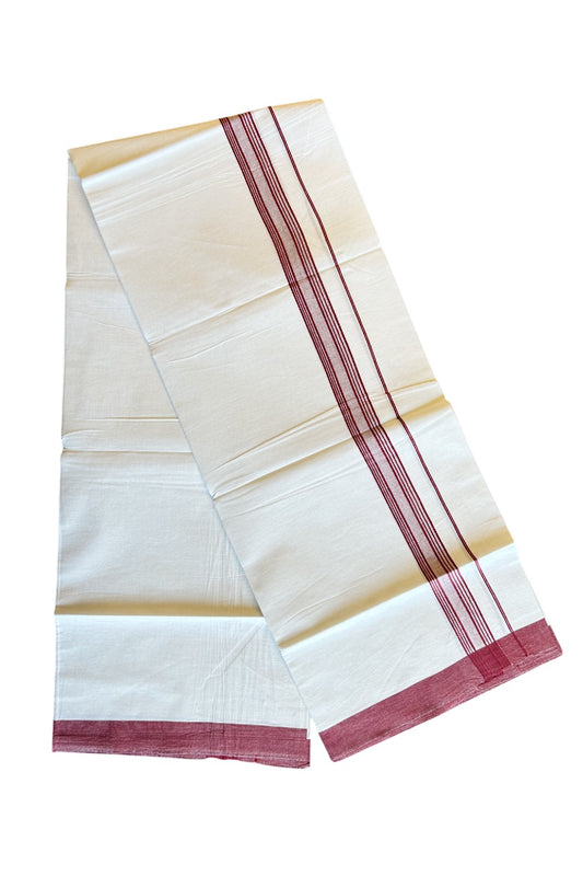 8% Discount ! Kaitharikada Balaramapuram 100% Cotton PURE WHITE SINGLE Mundu/Dothi-1.75 inch Dark Maroon Striped Kara - 8KK5032GAN