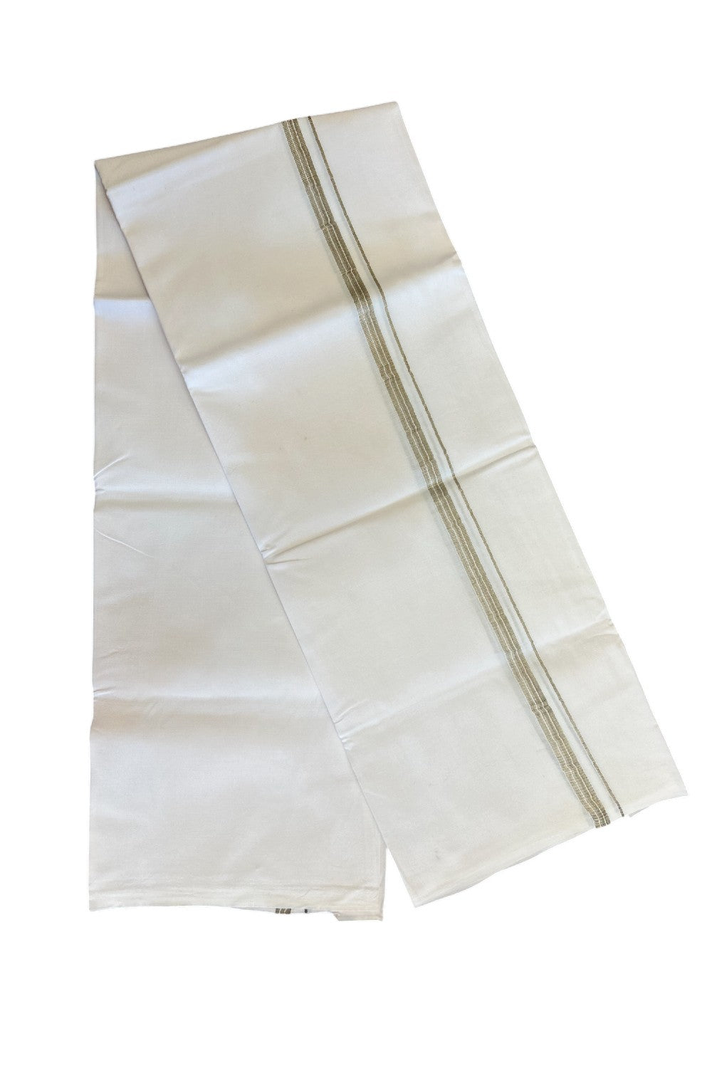 29% DISCOUNT!! KaithariKada Balaramapuram 100% Cotton PURE WHITE Single Mundu/Dhoti-100x100 Silver Striped Kara - 8KK5043ASH