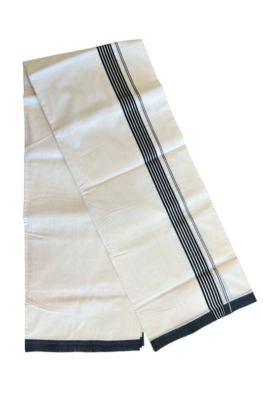 15% DISCOUNT! KaithariKada BALARAMAPURAM HANDLOOM UNAKKUPAAV - 100% PURE Cotton Off white (Unbleached) Double Mundu/Dhoti -  1.75inch Silver Kasavu & Black Stripes Kara-73