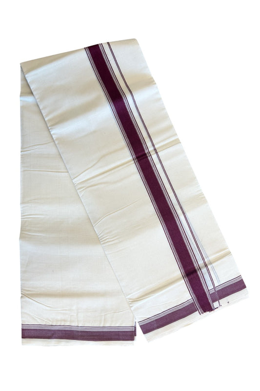 10% DISCOUNT! KaithariKada Balaramapuram Handloom 100% Cotton Double Off white - (Unbleached) Mundu/Dhoti-100X100- 2 inch Coffee Brown Kara-35.