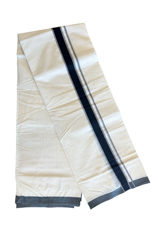 10% Discount ! KaithariKada Balaramapuram 100% Cotton Double Off white - (Unbleached) - Mundu/Dhoti- 100x100 - 1.75 inch  Black Side Stripes Kara.- 5