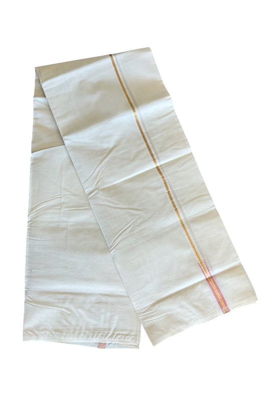 23% DISCOUNT! KaithariKada Balaramapuram 100% Cotton Double Off white - (Unbleached) Mundu/Dhoti-100x100 Chutty Puliyilakkara Muthukuri Kasavu & 1.5 cm PEACH  Kara-5.