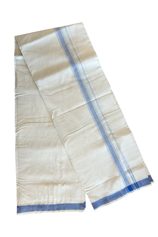 32% Discount ! KaithariKada 100% Cotton Balaramapuram HANDLOOM Single Mundu/Dhoti - Off White (Unbleached) 1inch Blue Stripes Chutty Puliyilakkara- KK32KAI