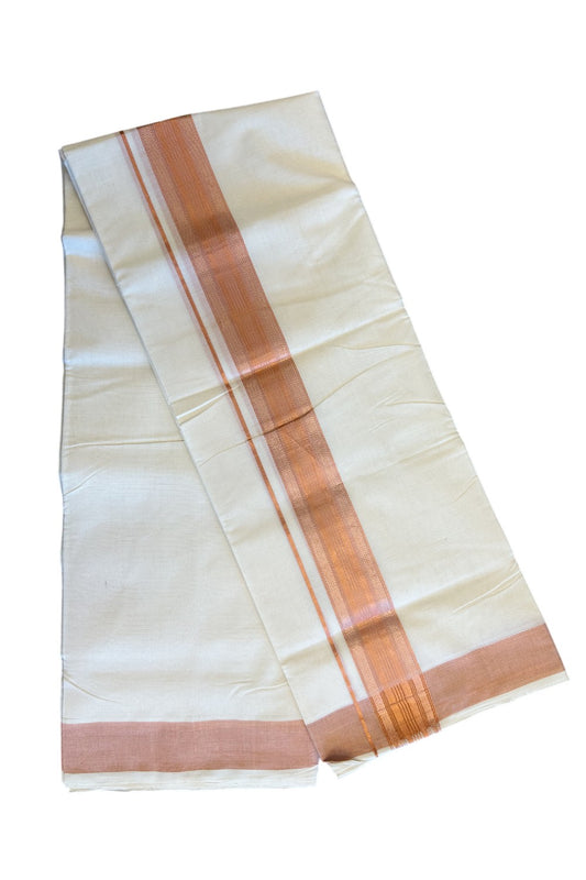 15% DISCOUNT ! KaithariKada HANDLOOM Unakkupaav Balaramapuram - 100% PURE Cotton Off White - (Unbleached) Double Mundu/Dhoti - Copper Striped 2.5 inch KARA- 4KK44RAM.