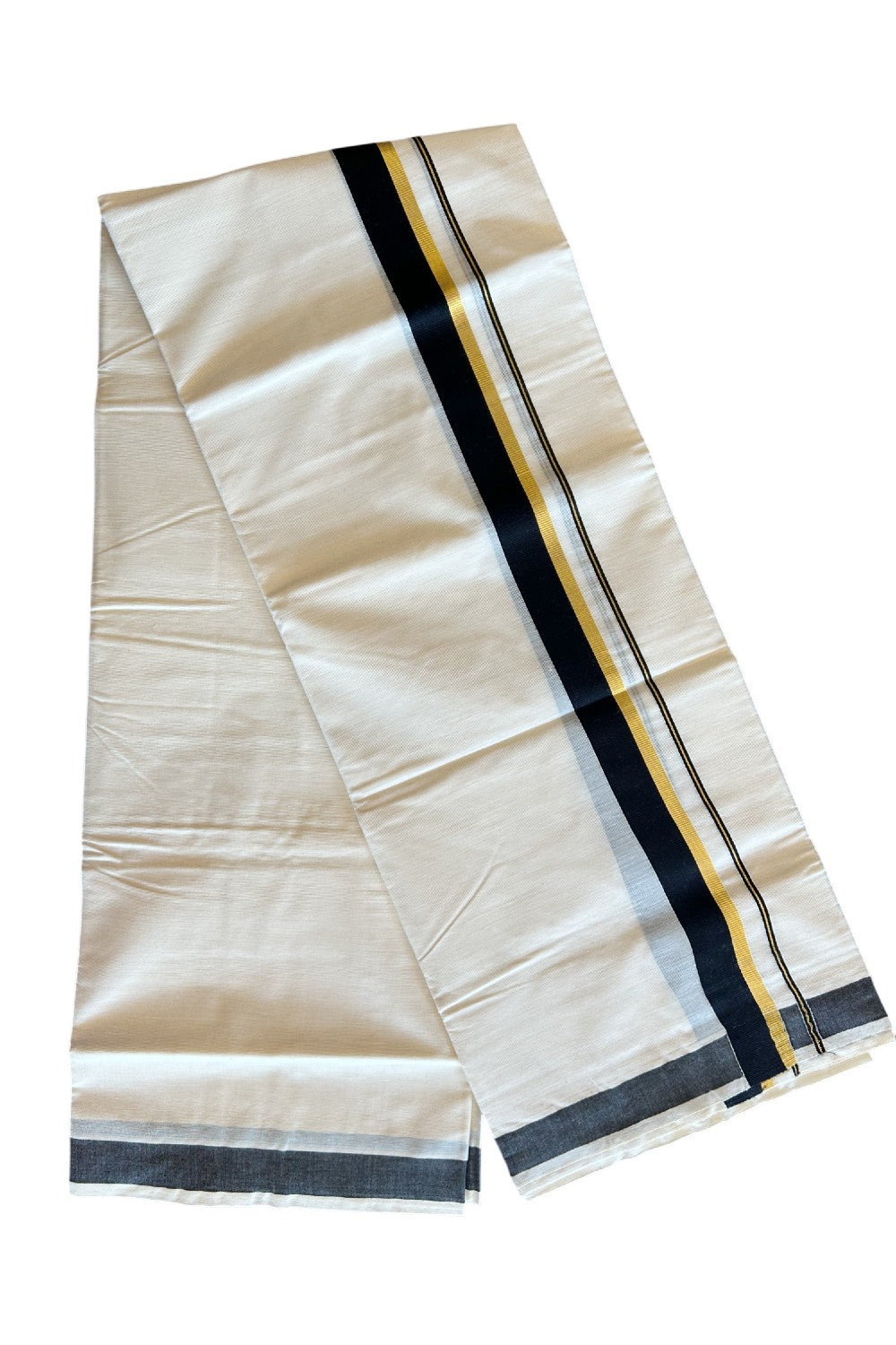 10% Discount! KaithariKada Balaramapuram 100% Cotton Off White - (Unbleached) Double Mundu/Dhoti-80x72 BLACK & KASAVU - 7KK57VIN