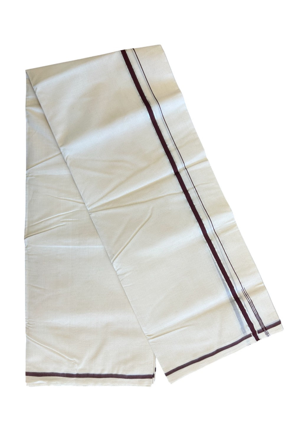 21% DISCOUNT!! KaithariKada HANDLOOM Millpaav Balaramapuram - 100% PURE Cotton Off White (Unbleached) - 100x100 Double Mundu/Dhoti - Puliyilakkara Chutty Silver Kasavu Brown Kara - 9KK114ASH