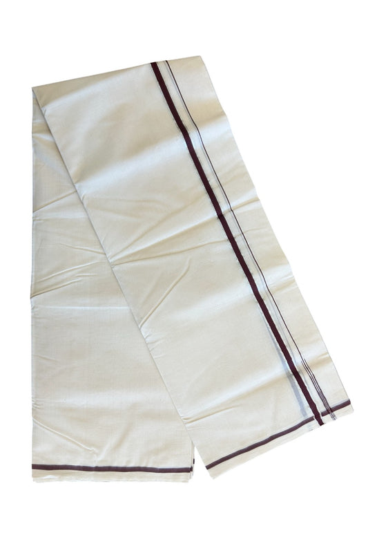 21% DISCOUNT!! KaithariKada HANDLOOM Millpaav Balaramapuram - 100% PURE Cotton Off White (Unbleached) - 100x100 Double Mundu/Dhoti - Puliyilakkara Chutty Silver Kasavu Brown Kara - 9KK114ASH