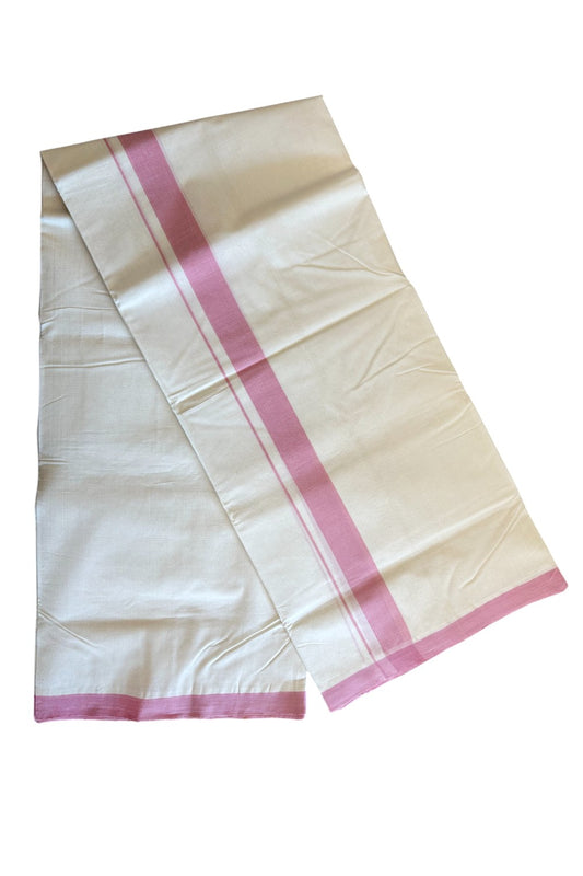 30% DISCOUNT!! KaithariKada HANDLOOM millpaav Balaramapuram - 100% PURE Cotton OFF White (Unbleached) Double Mundu/Dothi - 1.75 inch Pink Mulloth Kara 4.5 Meters (10 Muzham) - 31KK403RAM