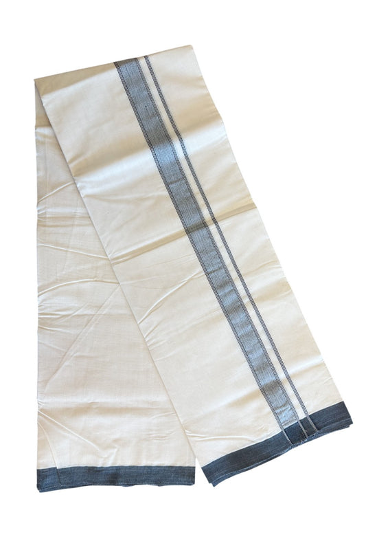 19% Discount ! KaithariKada Balaramapuram 100% Cotton Double Off white - (Unbleached) - Mundu/Dhoti- 100x80 - 1.75 inch  Black Shaded Side Striped Kara.- 8KK5101ASH