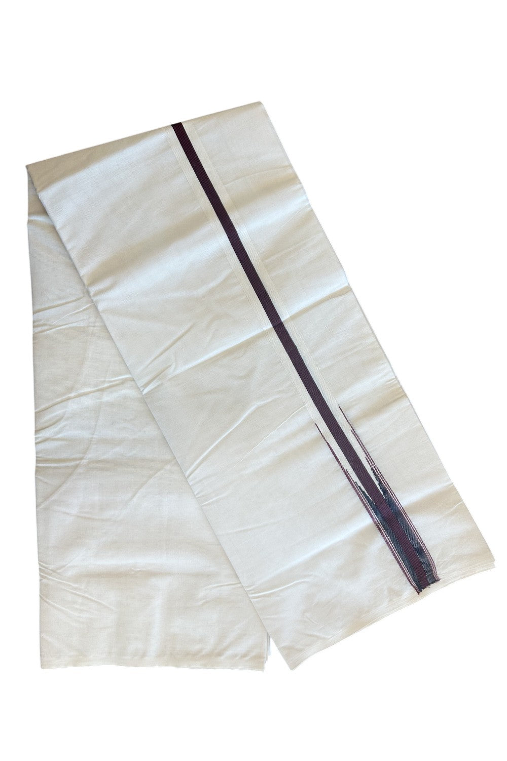 SHORT DHOTI SPECIAL! Kaitharikada.com - 19% Discount! Balaramapuram Double Off white - (Unbleached) Mundu/Dhoti - 100X100 - 1.25 inch Kara & 45 inches Height  Puliyilakkara Dark Maroon & Black Striped Chutty Kara - 8KK5104ASH