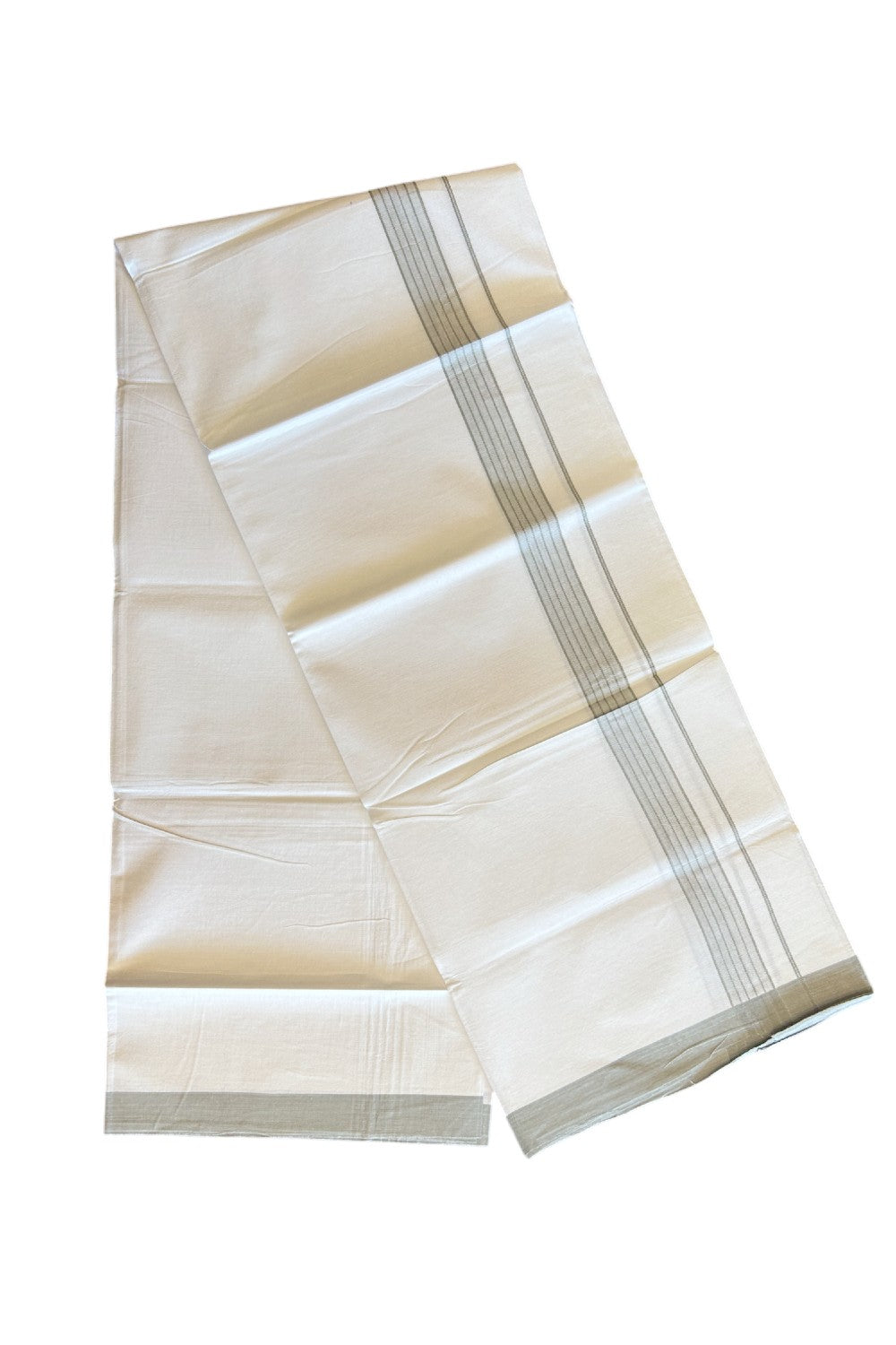 8% Discount ! Kaitharikada Balaramapuram 100% Cotton PURE WHITE SINGLE Mundu/Dothi- 1.75 inch Sage grey Striped Kara (2 meter / 4 muzham) -8KK5018GAN