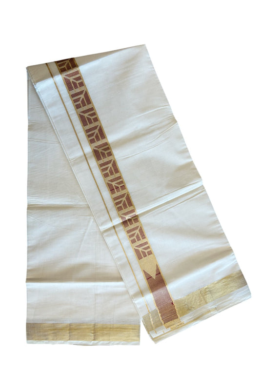 20% DISCOUNT ! KaithariKada Balaramapuram Mixed Cotton OFF White (Unbleached) Double Mundu/Dhoti - 80x80 Thread Mixed Cotton - 2.25 inch Gold kasavu & Maroon design Chutty kara - 8KK5113PMC