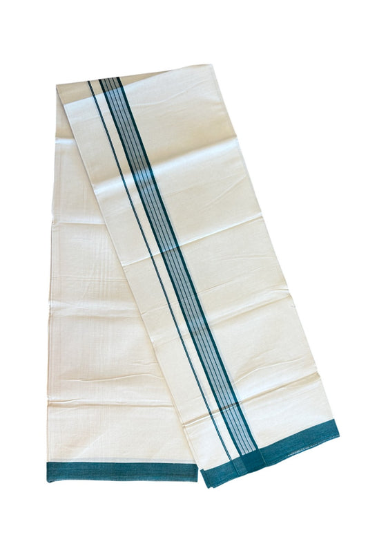 8% Discount ! Kaitharikada Balaramapuram 100% Cotton OFF WHITE SINGLE Mundu/Dothi (40s) - 1.75 inch Green & White shaded Stripes Kara (2 meter / 4 muzham) - 8KK5114THI