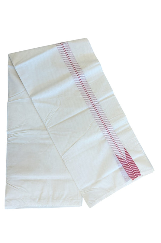 19% DISCOUNT ! KaithariKada 100% Cotton OFF WHITE - (Unbleached) Double Dhoti/Mundu- 100x100 - 1.75 inch 12 Line Puliyilakkara Chutty Brick Red Kara 4.50 m- 8KK5133ASH