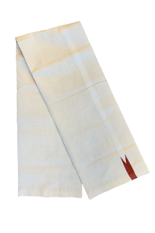 21% DISCOUNT!! KaithariKada HANDLOOM Unakkupaav Balaramapuram - 100% PURE Cotton OFF White (Unbleached) Double Mundu/Dothi - White kara brick red puliyilakkara Chutty - 8KK86RAM