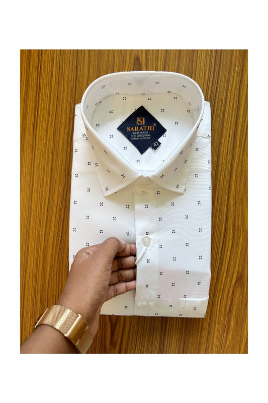 10% DISCOUNT! NEW!! Kaitharikada - Cotton PURE WHITE SARATHI The Original Quality Clothing PRINTED FULL Sleeve shirt - 8KKS6005SAR