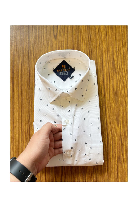 10% DISCOUNT! NEW!! Kaitharikada - Cotton PURE WHITE SARATHI The Original Quality Clothing PRINTED HALF Sleeve shirt - 8KKT6004SAR