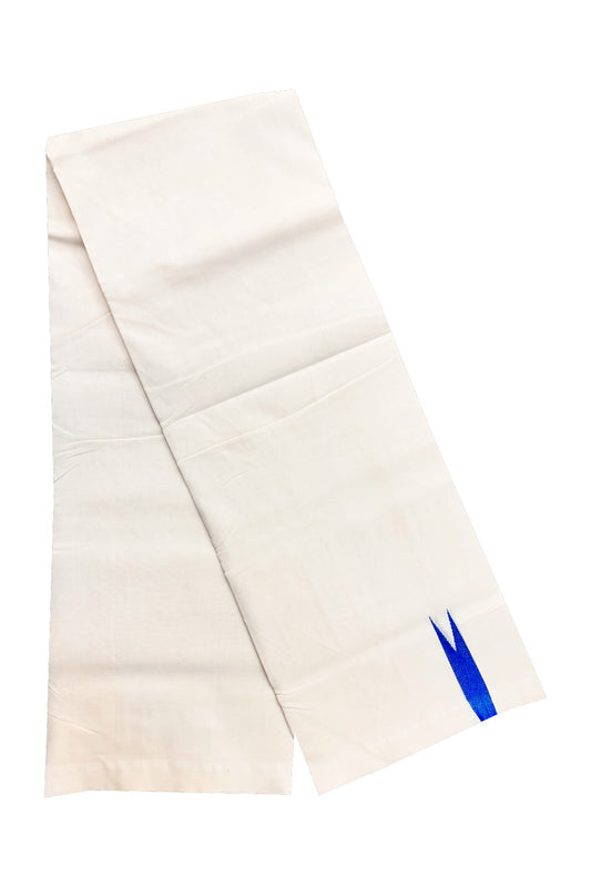 15% DISCOUNT! KaithariKada BALARAMAPURAM HANDLOOM Unakkupaav- 100% PURE Cotton 100x100 Double Mundu/Dhoti OFF WHITE (Unbleached) - PULIYILAKKARA Electric Blue 2.cm Chutty KARA-8RAM