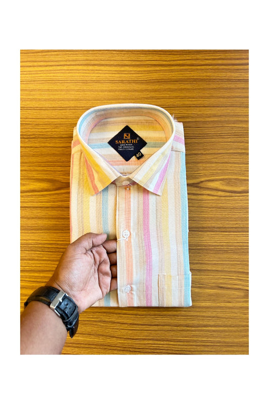 NEW !! Kaitharikada- 100% Pure Cotton Multicolour Striped Sarathi The Orginal Quality Clothing  Full Sleeve Shirt.- 8KK445SAR