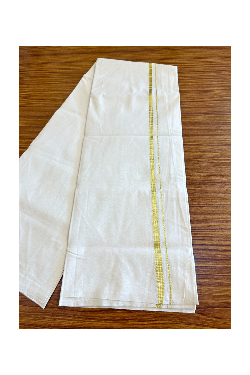 17% DISCOUNT ! KaithariKada Balaramapuram 100% COTTON SINGLE OFF WHITE Mundu/Dhoti-Twisted 100s Thread- 1 inch Kasavu Striped - 8KK497ASH