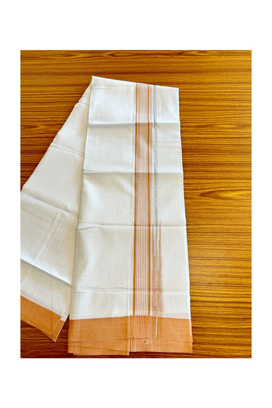 Kaitharikada  Balaramapuram 100% Pure Cotton PURE WHITE Double Mundu/Dothi - 80x92 - 1.5 Inch Light Orange & Silver striped Chutty kara - 8KK5022VAN