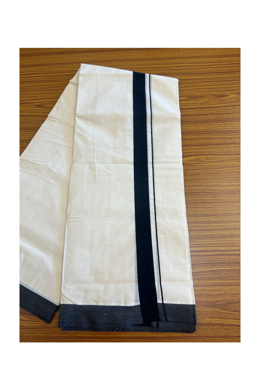 36% DISCOUNT! KaithariKada Balaramapuram 100% Cotton Double Off white - (Unbleached) - Mundu/Dhoti-100x100 Black 1.75 inch Kara - 5