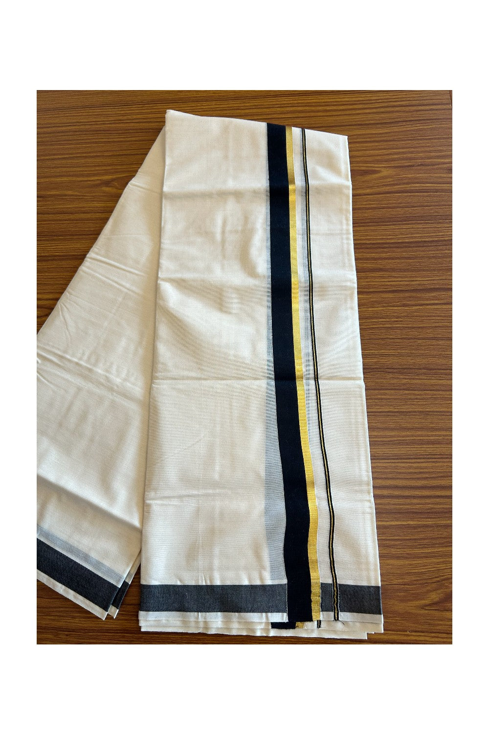 10% Discount! KaithariKada Balaramapuram 100% Cotton Off White - (Unbleached) Double Mundu/Dhoti-80x72 BLACK & KASAVU - 7KK57VIN