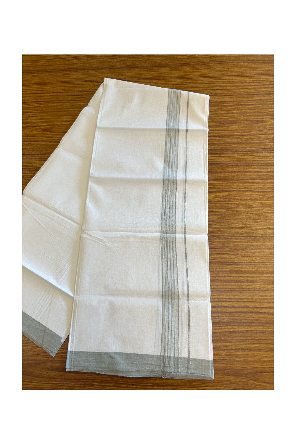 8% Discount ! Kaitharikada Balaramapuram 100% Cotton PURE WHITE SINGLE Mundu/Dothi- 1.75 inch Sage grey Striped Kara (2 meter / 4 muzham) -8KK5018GAN