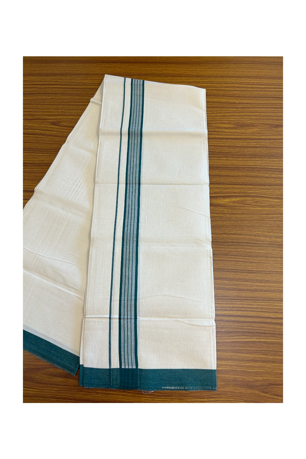 8% Discount ! Kaitharikada Balaramapuram 100% Cotton OFF WHITE SINGLE Mundu/Dothi (40s) - 1.75 inch Green & White shaded Stripes Kara (2 meter / 4 muzham) - 8KK5114THI