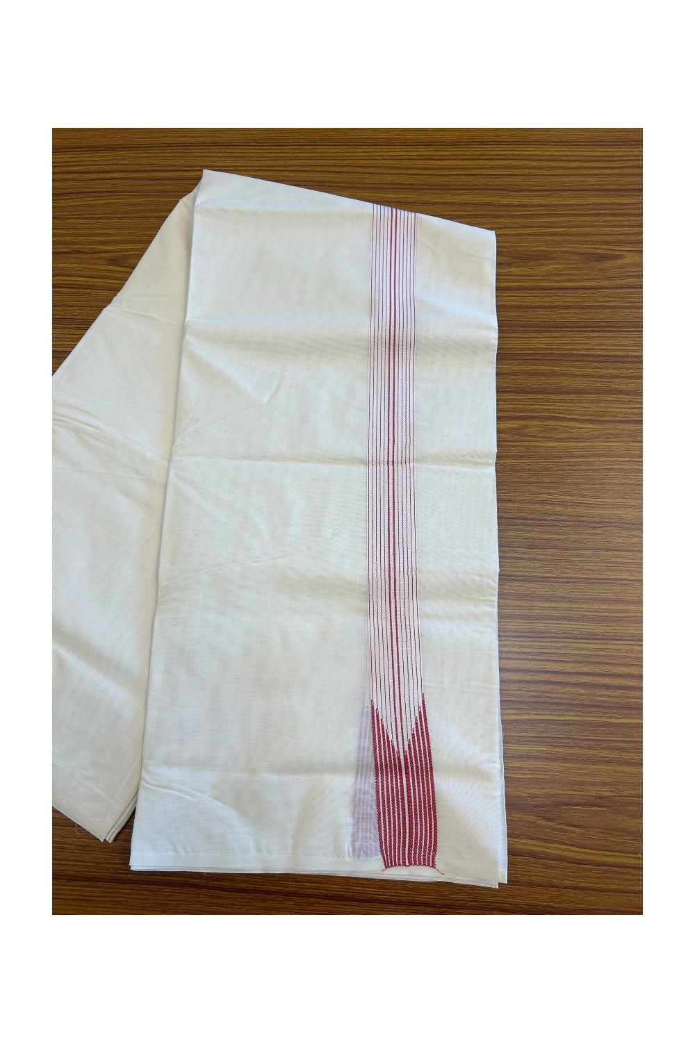 19% DISCOUNT ! KaithariKada 100% Cotton OFF WHITE - (Unbleached) Double Dhoti/Mundu- 100x100 - 1.75 inch 12 Line Puliyilakkara Chutty Brick Red Kara 4.50 m- 8KK5133ASH