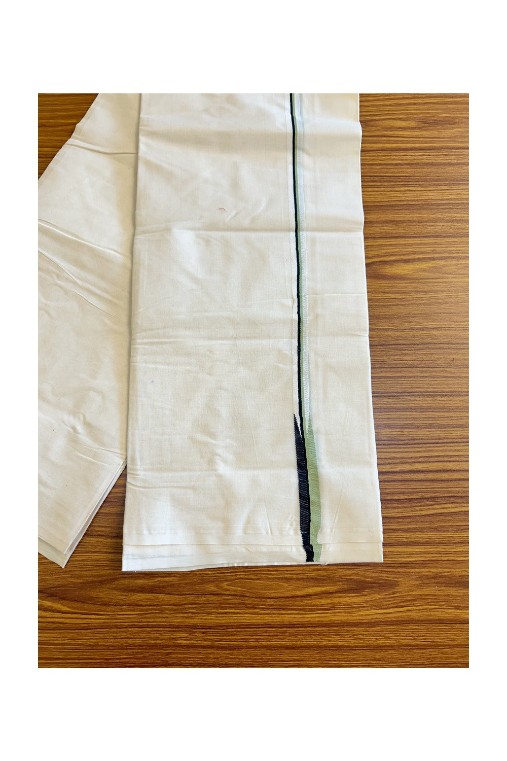 29% DISCOUNT! KaithariKada Balaramapuram 100% Cotton Double Off white Mundu/Dhoti-100x100  Puliyilakkara LIGHT PISTA GREEN & BLACK Chutty -  2KK136ASH