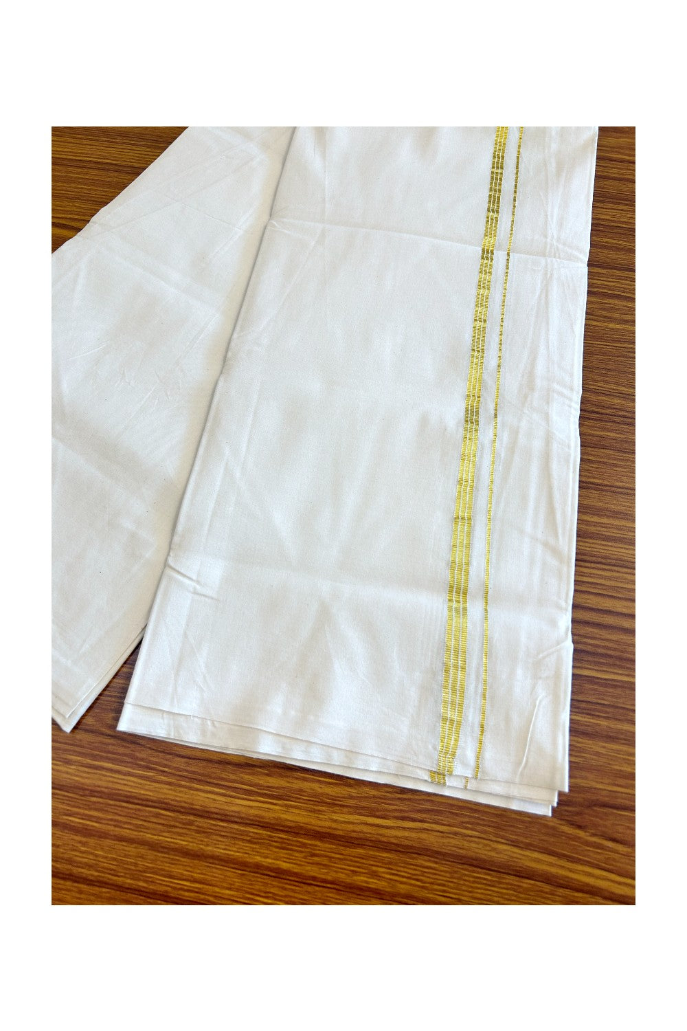 17% DISCOUNT ! KaithariKada Balaramapuram 100% COTTON SINGLE OFF WHITE Mundu/Dhoti-Twisted 100s Thread- 1 inch Kasavu Striped - 8KK497ASH