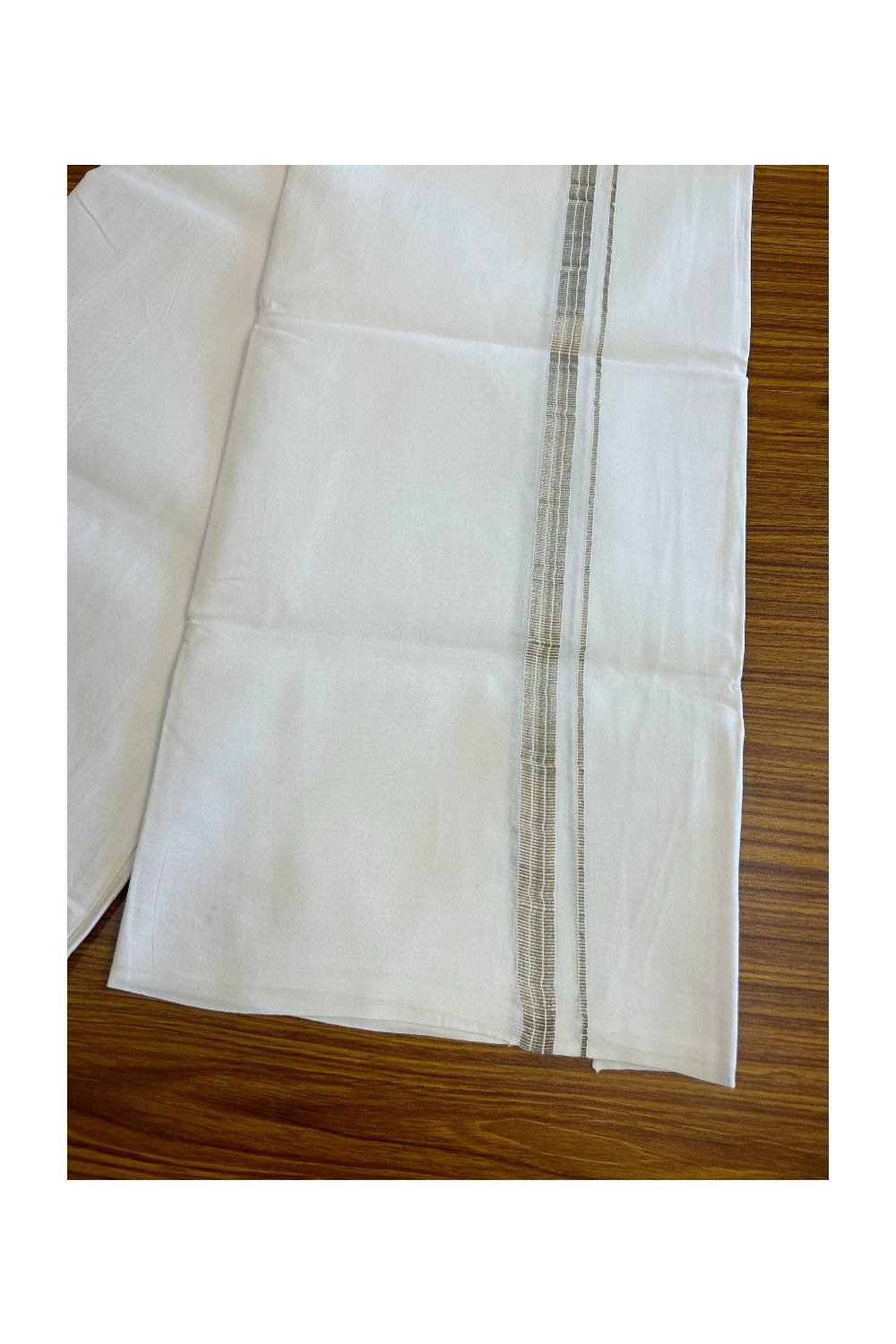 29% DISCOUNT!! KaithariKada Balaramapuram 100% Cotton PURE WHITE Single Mundu/Dhoti-100x100 Silver Striped Kara - 8KK5043ASH